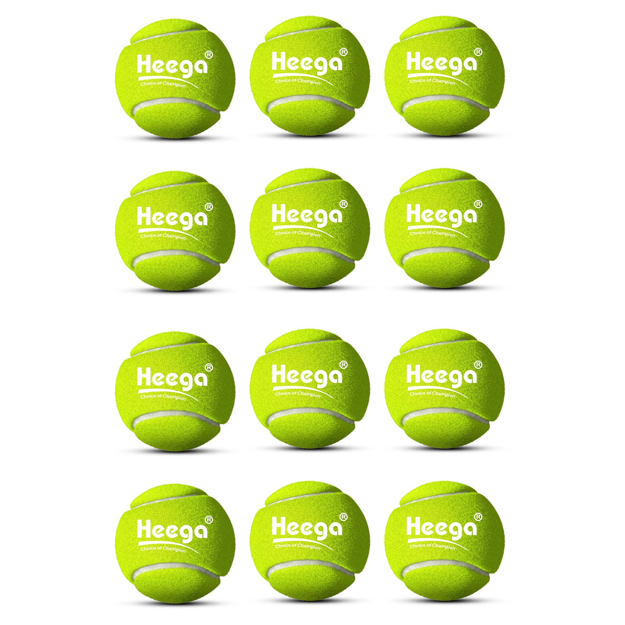 Heega Tennis Ball Cricket Tennis Ball | Heavy Weight Hard Rubber Training Balls with High Bounce & Long Durability | Fluorescent Green (140gm, Pack of 12)-picture-13