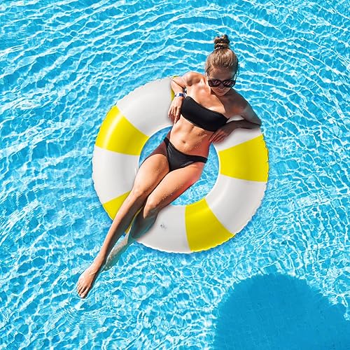Miniatura 7 de Flotadores de piscina jumbo de 47.24 pulgadas, anillo de natación a rayas, tubo inflable para piscina de niños y adultos, piscina de verano, playa,