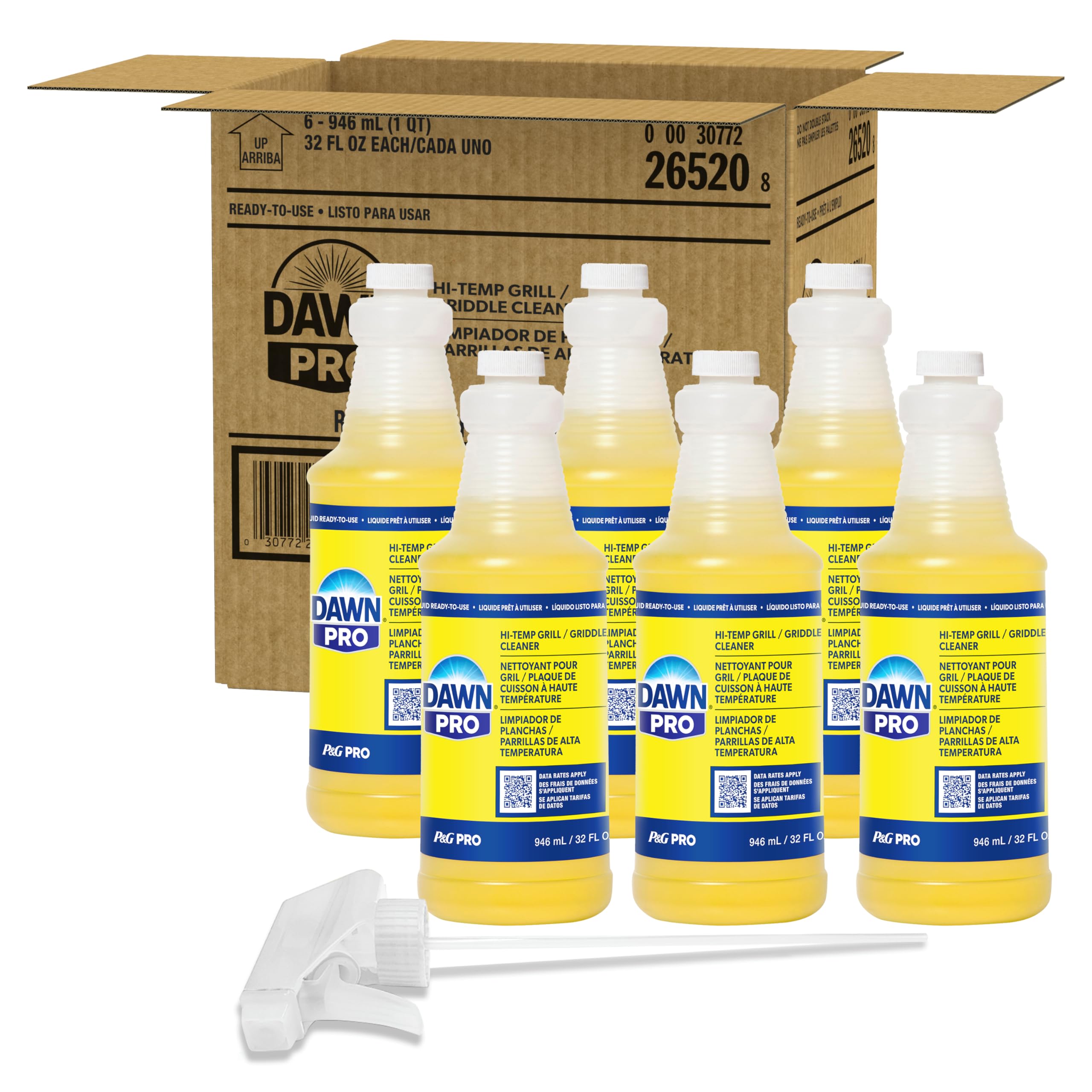 Dawn PRO Hi-Temp Grill and Griddle Cleaner, Commercial Grade, Bulk Liquid Bottles + 1 Spray Nozzle, 32 oz (Case of 6)