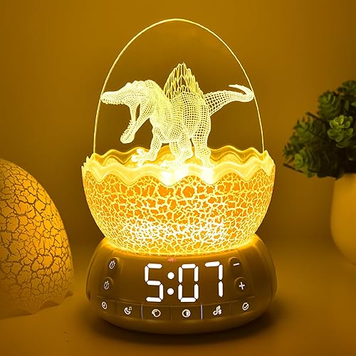 Miniatura 1 de Reloj digital de huevo de dinosaurio, reloj despertador, luz nocturna, música y máquina de dormir con ayuda de ruido blanco, altavoz Bluetooth,