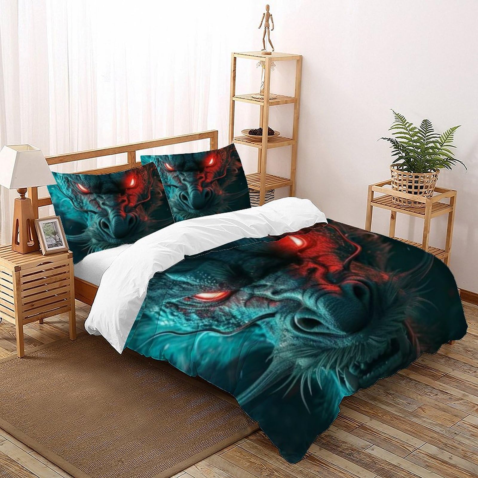 Housse de couette dragon lit enfant 260x220 fermeture éclair microfibre