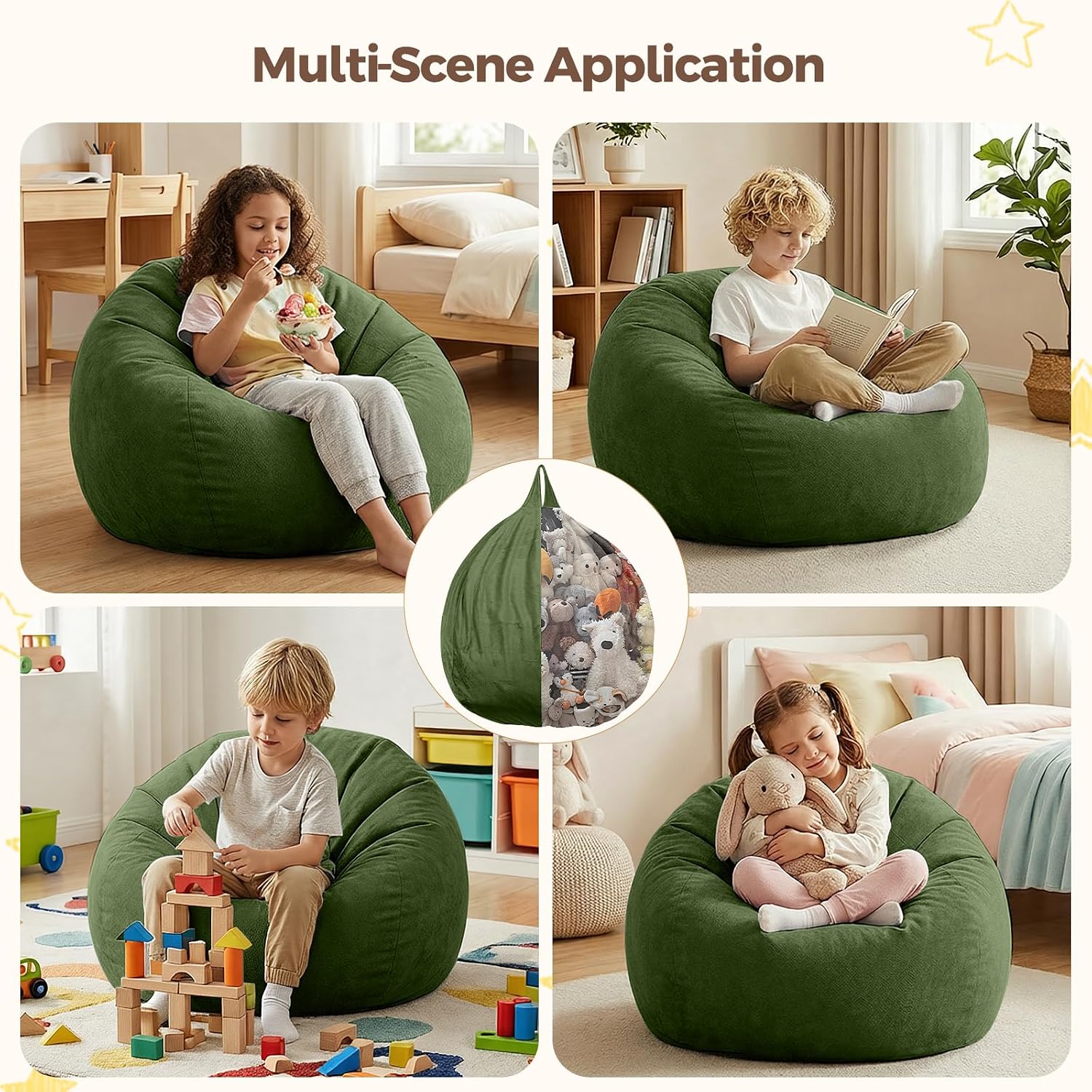 Stuffed Animal Storage Bean Bag Chair Cover, No Filler Bean Bag Cover | Soft Comfy Velvet, Stuffed Animal Storage Chair, Durable Zipper, for Plush Toys or Blankets, for Kids Teens Adults Girls