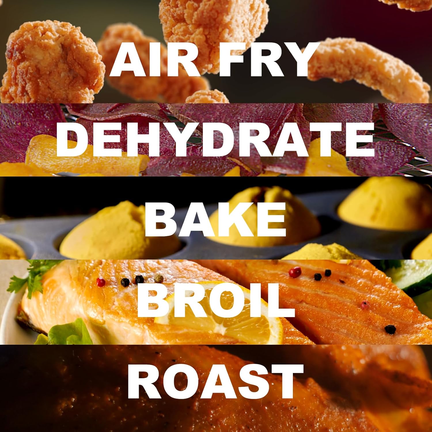 Image showing various cooking modes like Air Fry, Dehydrate, Bake, Broil, Roast
