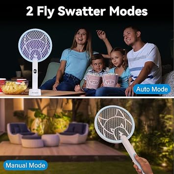 Nymrix Electric Fly Swatter Racket, 2 in 1 Mosquito Bug Zapper 4100V Handheld Mosquito Killer with 1800 mAh Rechargeable Battery, Purple Lightand 3-Layer Safety Mesh for Indoor Outdoor Blue Two-Pack