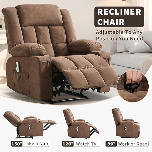 Vista 4 de Sillón reclinable de masaje con vibración y calor lumbar para adultos, gran amplio, ergonómico, perezoso, sofá individual con 3 posiciones, 2