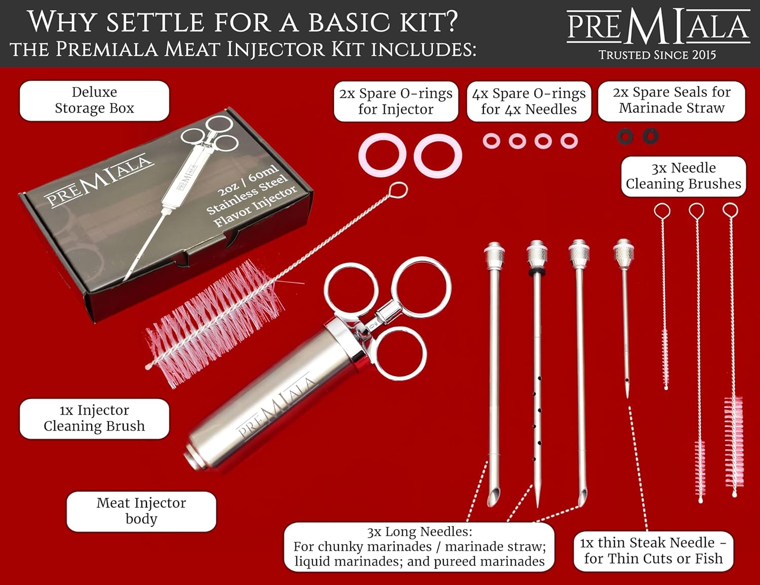 304-Stainless Steel Meat Injector - With Marinade Straw! 4 Needles, Spare Orings, Ebook, Spares Available! The Original 2oz Marinade Injector Syringe Kit Creates Juiciest Turkey and BBQ Ever!