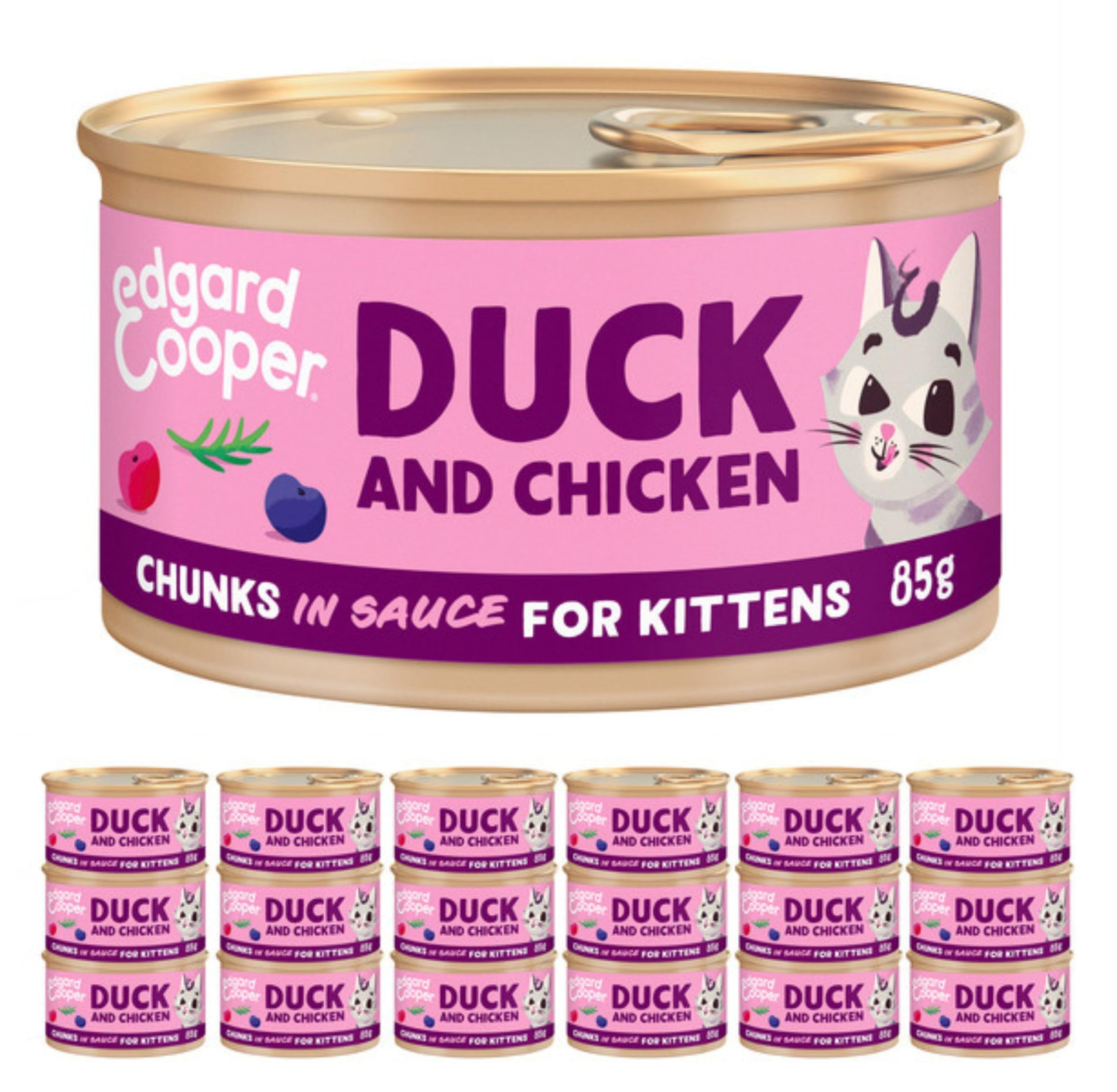 Edgard Cooper Kitten Grain Free Wet Cat Food in Gravy (Duck&Chicken 18 x 85g), Natural Cat Food in Chunks for Sterilized or Active Cats, No Added Sugar