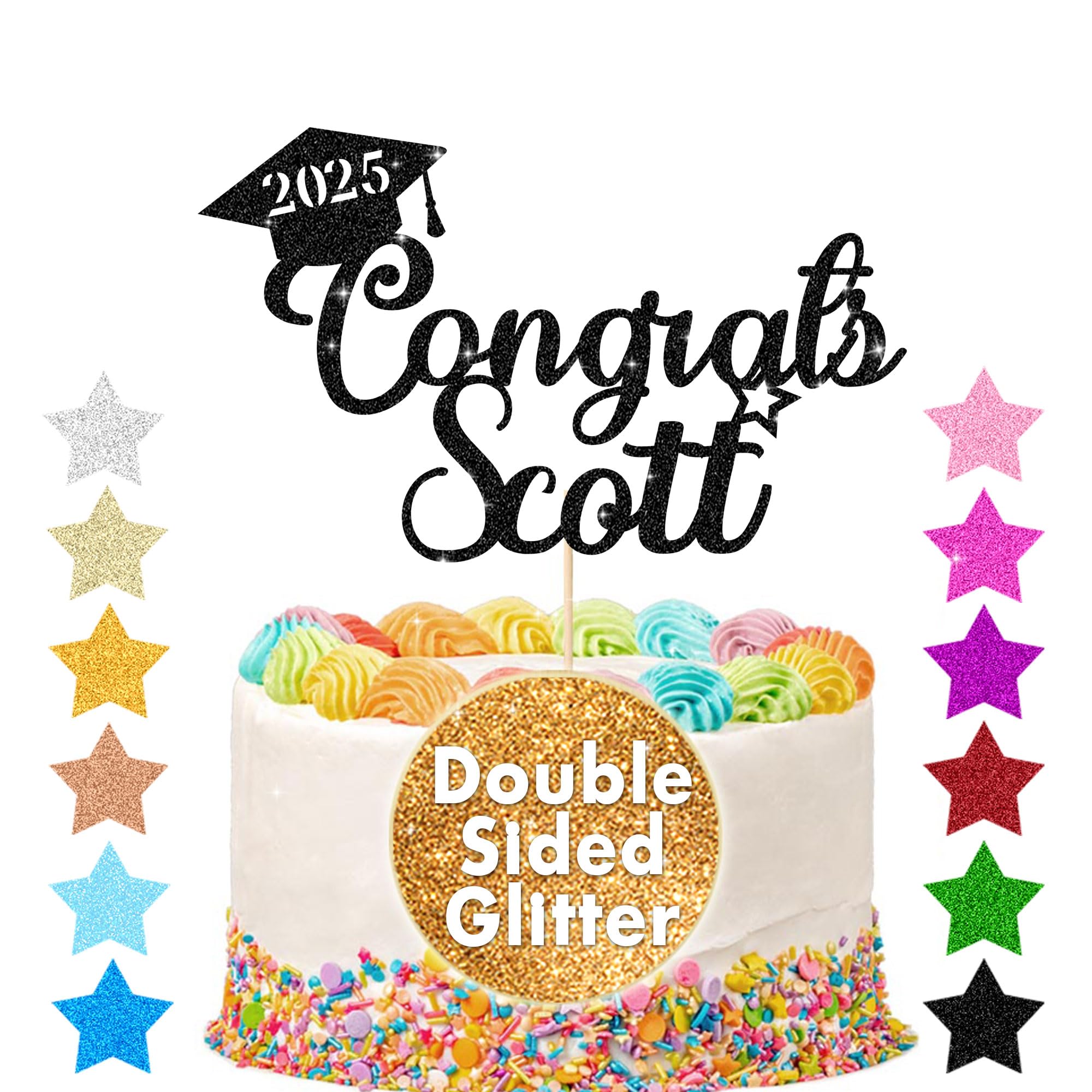 Graduation Cake Topper Personalized Congrats Graduation Cake Topper Class of 2024 Cake Topper Gift Graduation Finish School Glitter Graduate Party Cake Decor with Any Name(Black)