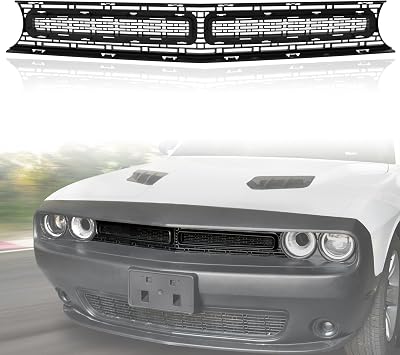 Front Upper Grille for Dodge Challenger 2015-2022, Front Grill with Black Molding Grille Grid Grill Guard for 2015-2022 Dodge Challenger GT/R/T/SXT Plus Accessories