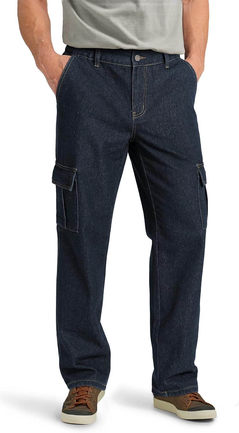 Tapata Men's Relaxed Fit Cargo Jeans Elastic Waist 6 Pockets Straight Leg Work Utility Pants