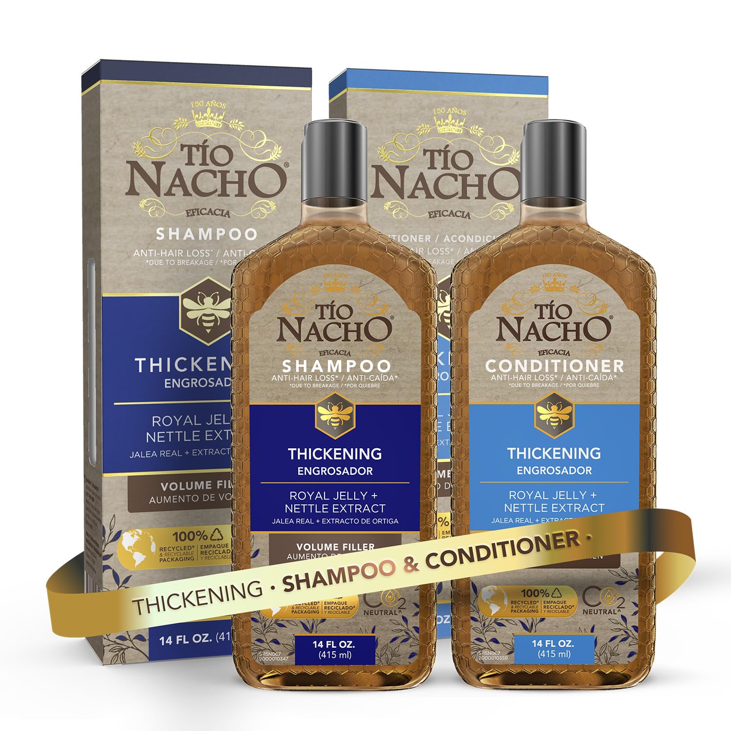 Sponsored Ad - Thickening Shampoo & Conditioner Set for Thinning Hair – Hair Loss Shampoo for Men & Women + Thickening Conditioner with Natural Extracts to Volumize Hair – Paraben Free, 14 fl oz Each