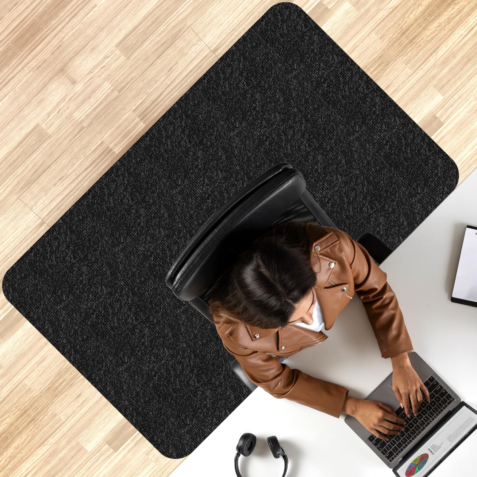 90 x 140cm Tappeto Sedia Ufficio Protettore del Pavimento,Nero,Tappeto Salvapavimento Antiscivolo,Tappeto per Sedia con Ruote,Tappetino Pavimenti per Parquet e Pavimenti Duri/Piastrelle.
