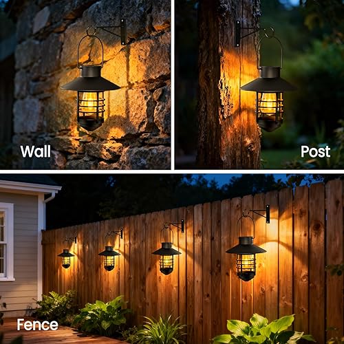 Miniatura 9 de Paquete de 2 faroles solares para exteriores, luces solares colgantes impermeables con kit de montaje en pared, faroles de plástico alimentados por