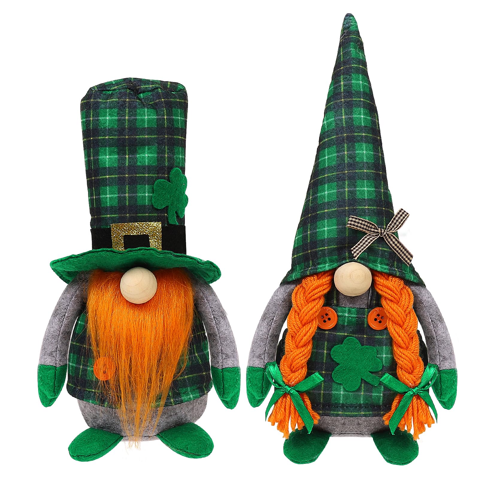 St Patrick's Day Gnomes Plush Decoration, 2 Pack different Green Grid Hats with Shamrock ,Faceless Elderly Irish Festival Lucky Hanging Ornaments, Saint Patrick's Day Irish home and office Decor