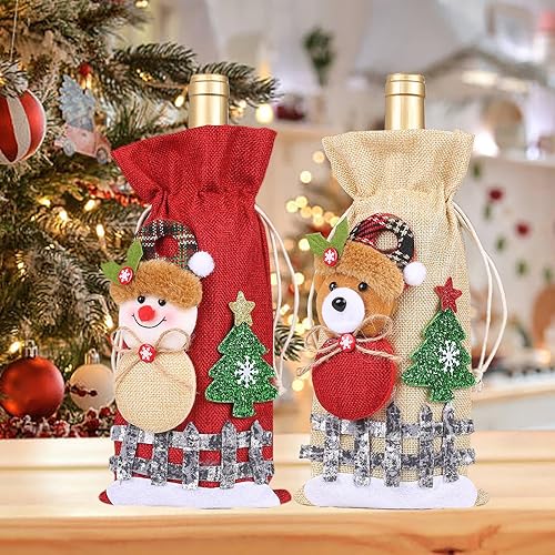 Miniatura 6 de Majurphy Decoración de la cubierta de la botella de vino del vestido rojo de felpa de Navidad, bolso de la botella de vino del muñeco de nieve de