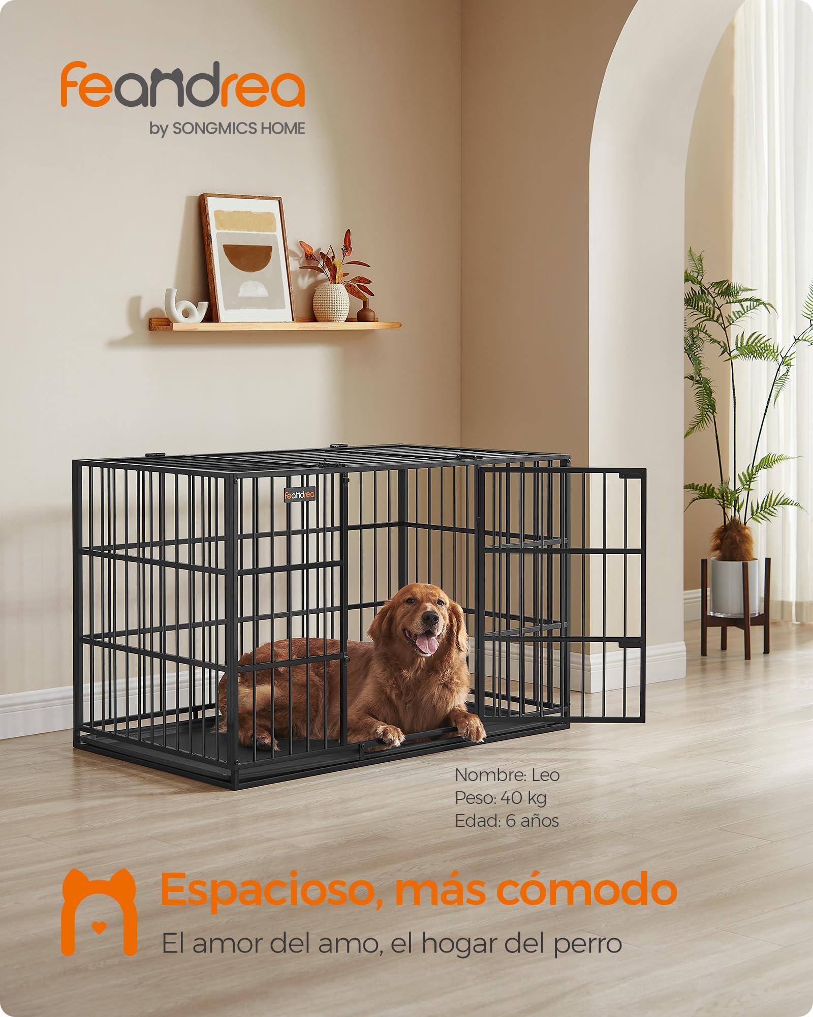 Feandrea Jaula Pesada para Perros, Jaula para Mascotas, 122 x 75 x 80 cm para Perros Medianos y Grandes, con Bandeja Extraíble, Doble Puerta, Fácil de Limpiar, Negro Tinta PPD006B01