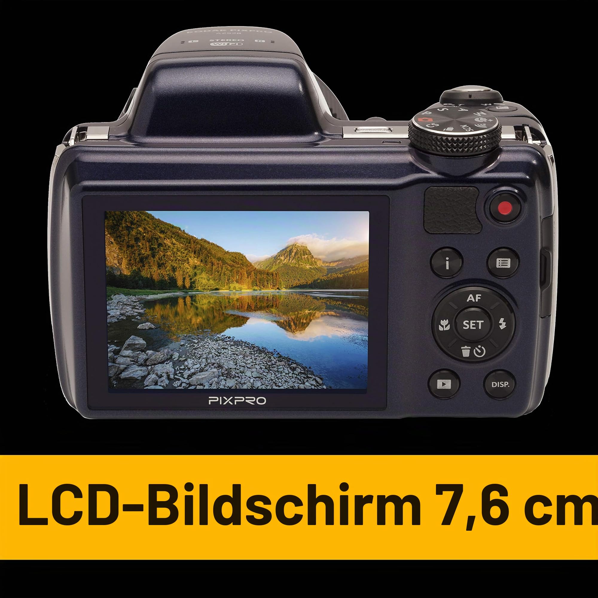 KODAK Pixpro AZ528 Digitale Bridgekamera 16 Megapixel 52-facher optischer Zoom optischer Bildstabilisator 3-Zoll-LCD-Display 1080p Full-HD-Video Lithium-Ionen-Akku Nachtblau