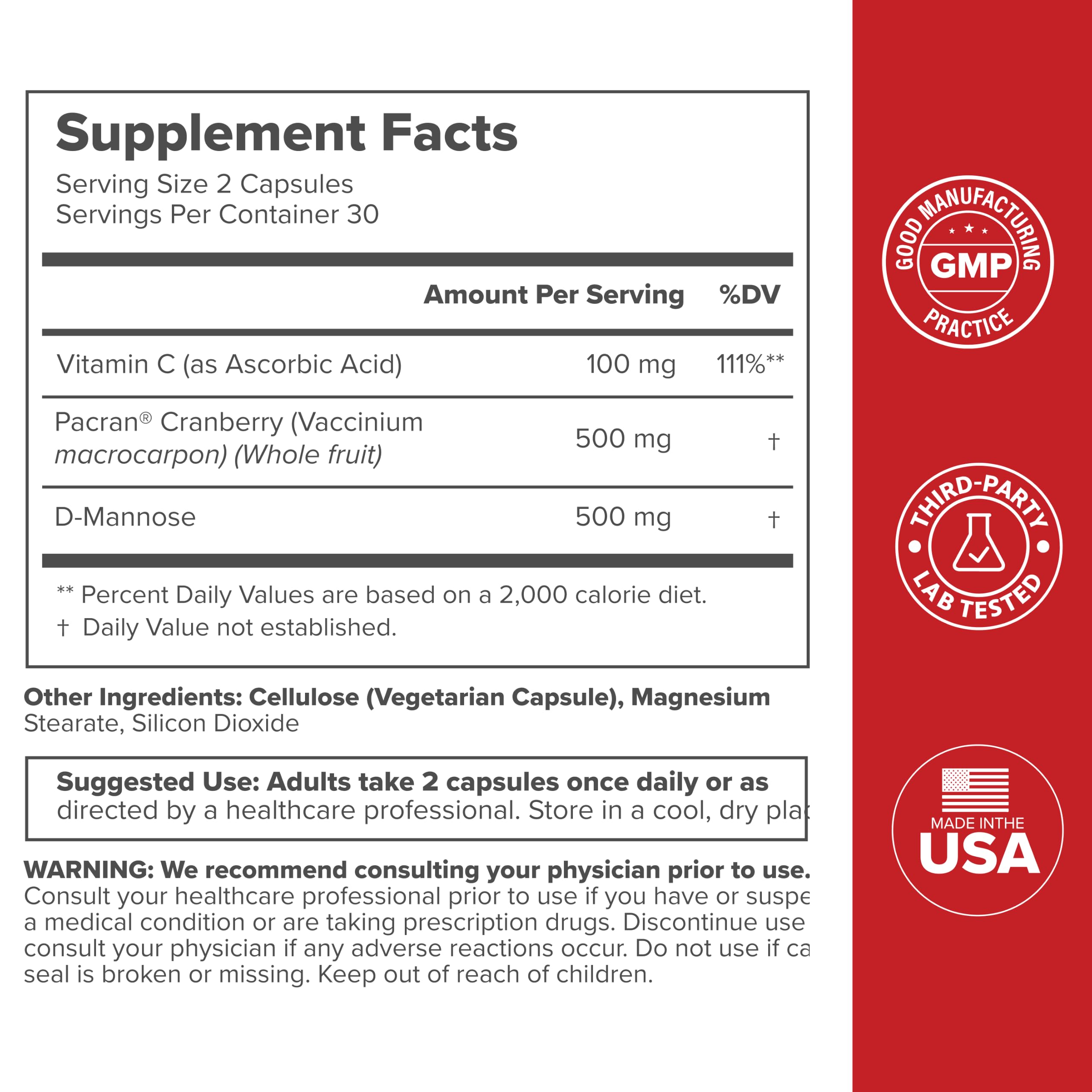 URO Urinary Tract Health Cranberry Pills with D-Mannose – 30-Day Supply — Amazon image 4
