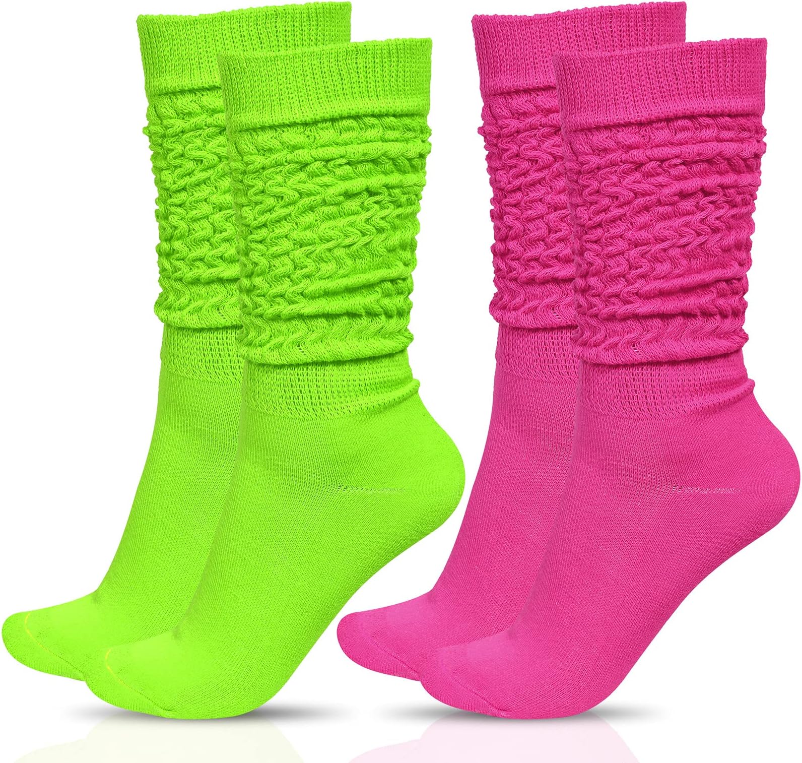 JenPen 2 Pairs 80s 90s Neon Slouch Socks for Women Valentine Galentine's Day Soft Scrunch Socks Gift Extra Long Size 9 to 10