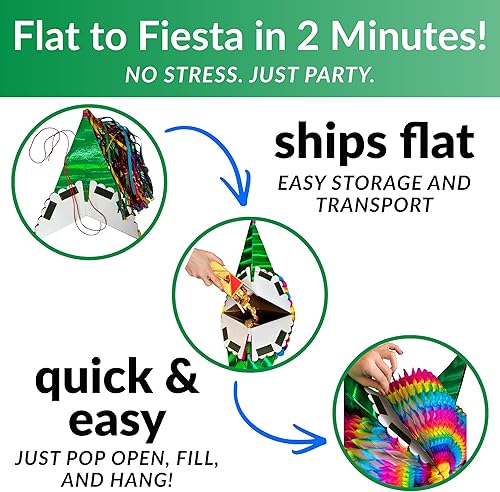 Miniatura 6 de Piñata extra grande del Cinco de Mayo, piñata de estrella mexicana multicolor arcoíris con 5 conos verdes y cuerda de 30 pies incluida, soporta