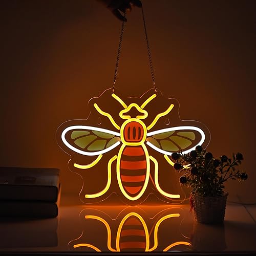 Miniatura 6 de Letrero de neón de abeja para decoración de pared con interruptor regulable, luz LED de neón