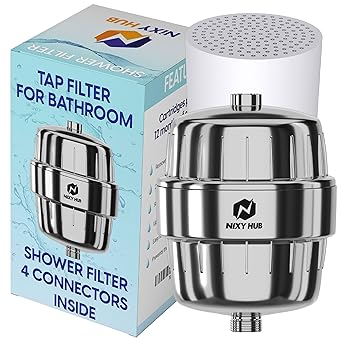 NiXY HUB Combo Pack Shower Filter, 20 Stage, Water Filter Tap Filter for Hard Water, Water Purifier For bathroom Tap, Hard water filter for tap, Water Softener For Bathroom (Extra Cartridge)