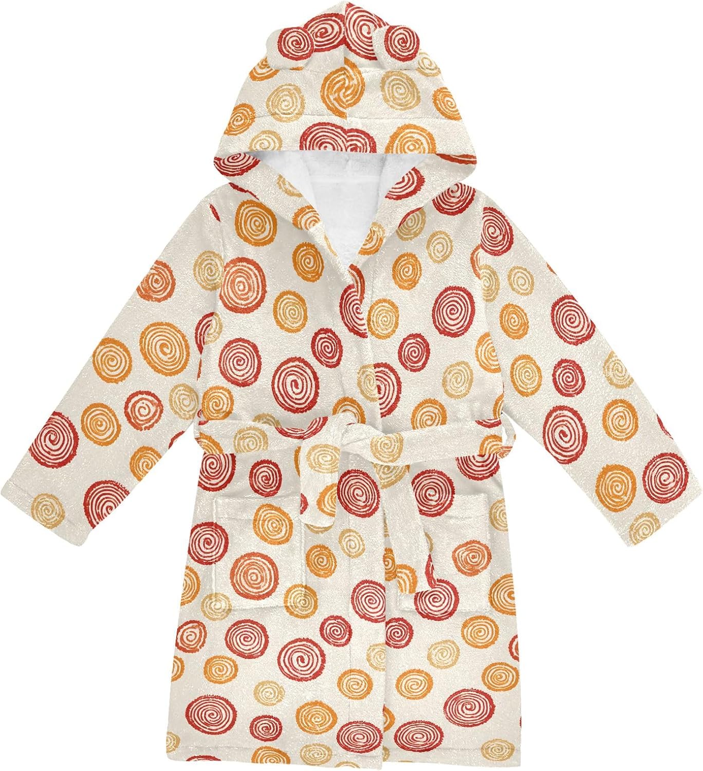 Cute Circle Pattern Toddler Hooded Bathrobe for Boys Girls Soft Plush Bath Towel Robe 2-12 Years