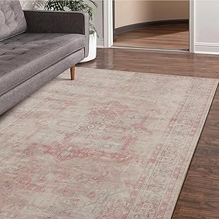 nusoarug 4x6 Boho Area Rug Machine Washable, 4' x 6' Carpet Soft Non-Slip Area Rugs with Rubber Backing for Bedroom Kitche...