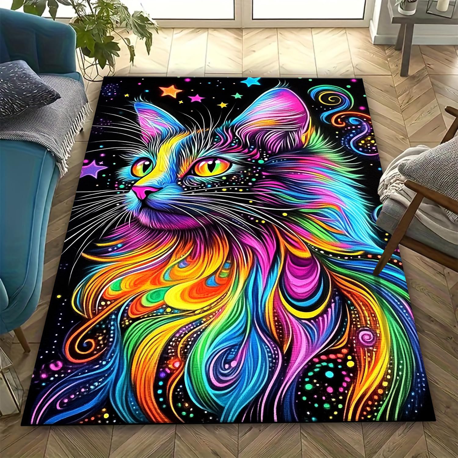 Tapis de salon chat 3D doux antidérapant et tapis anti-fatigue facile à nettoyer 120x160cm