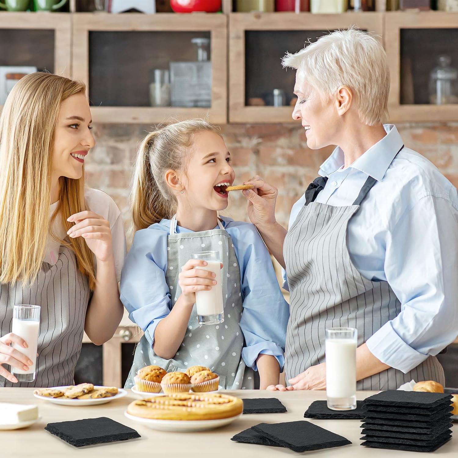 スレートドリンクコースター 60枚 4インチ ブラック ブランク ハンドメイド ロックストーンコースター バルク、正方形コースター3