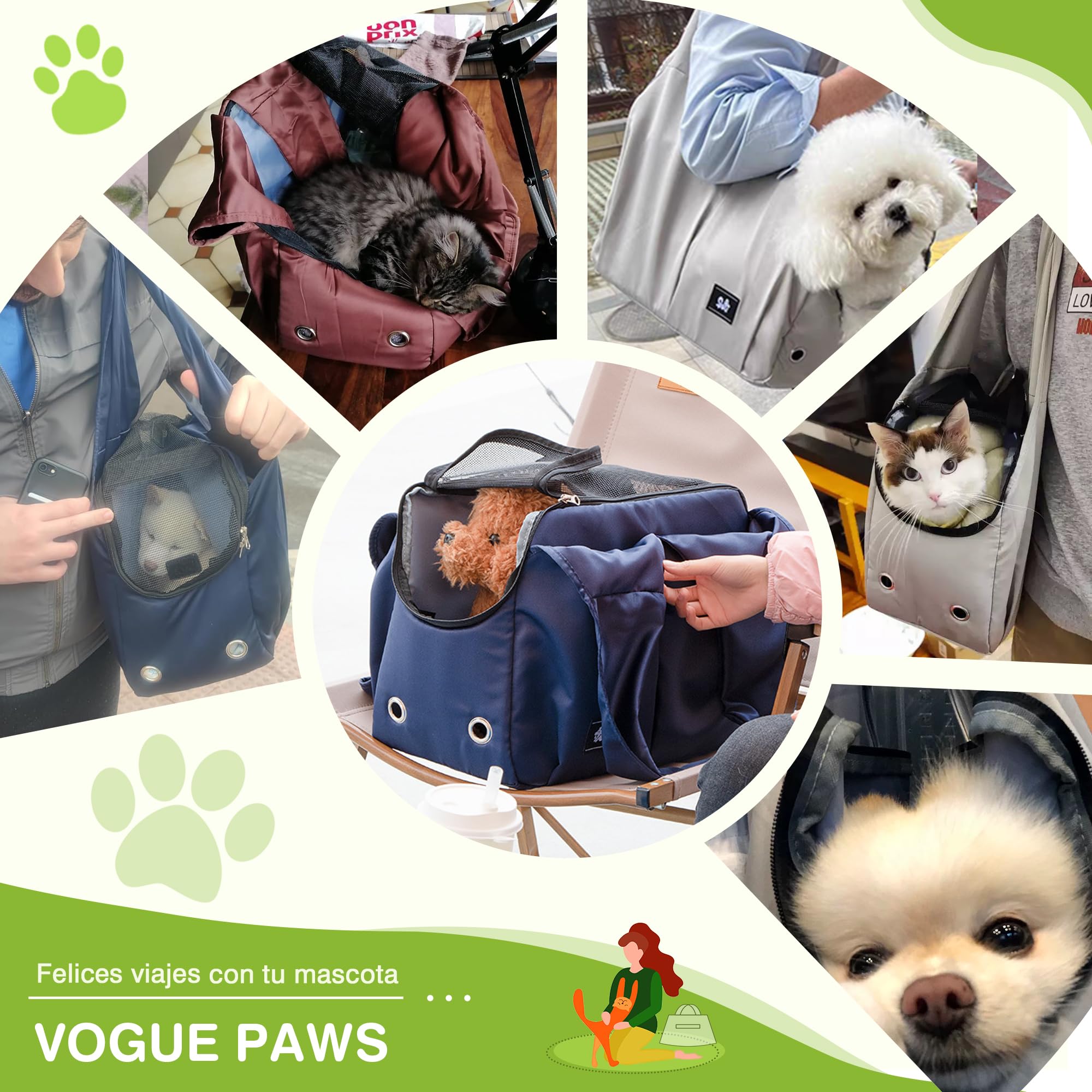 ALLSOPETS Bolso para Perros Pequeños, Transportín Portátil con Gancho para Correa, Mochila para Perros y Gatos Transpirable y Cómoda, Ideal para Viajar y Camping (Negro Intenso)