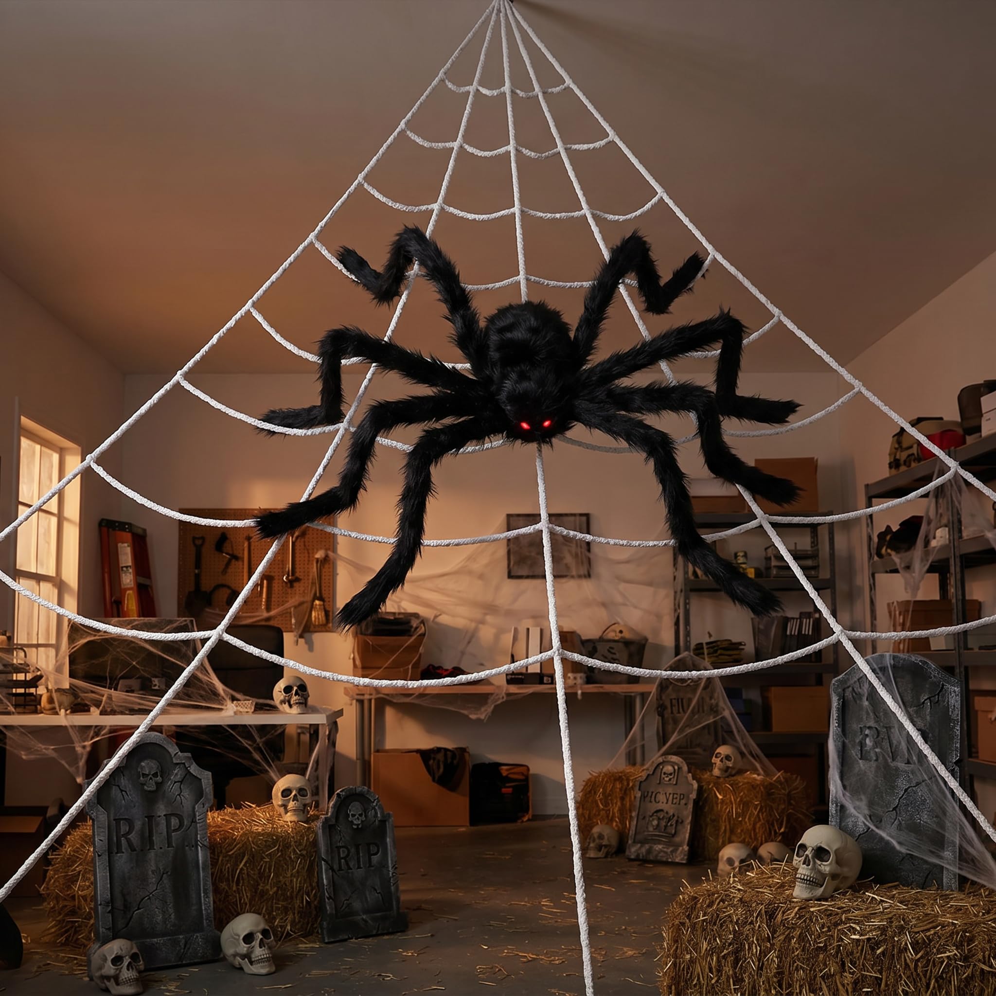 Giant Spider Web Halloween Decor - 70" Spider -6