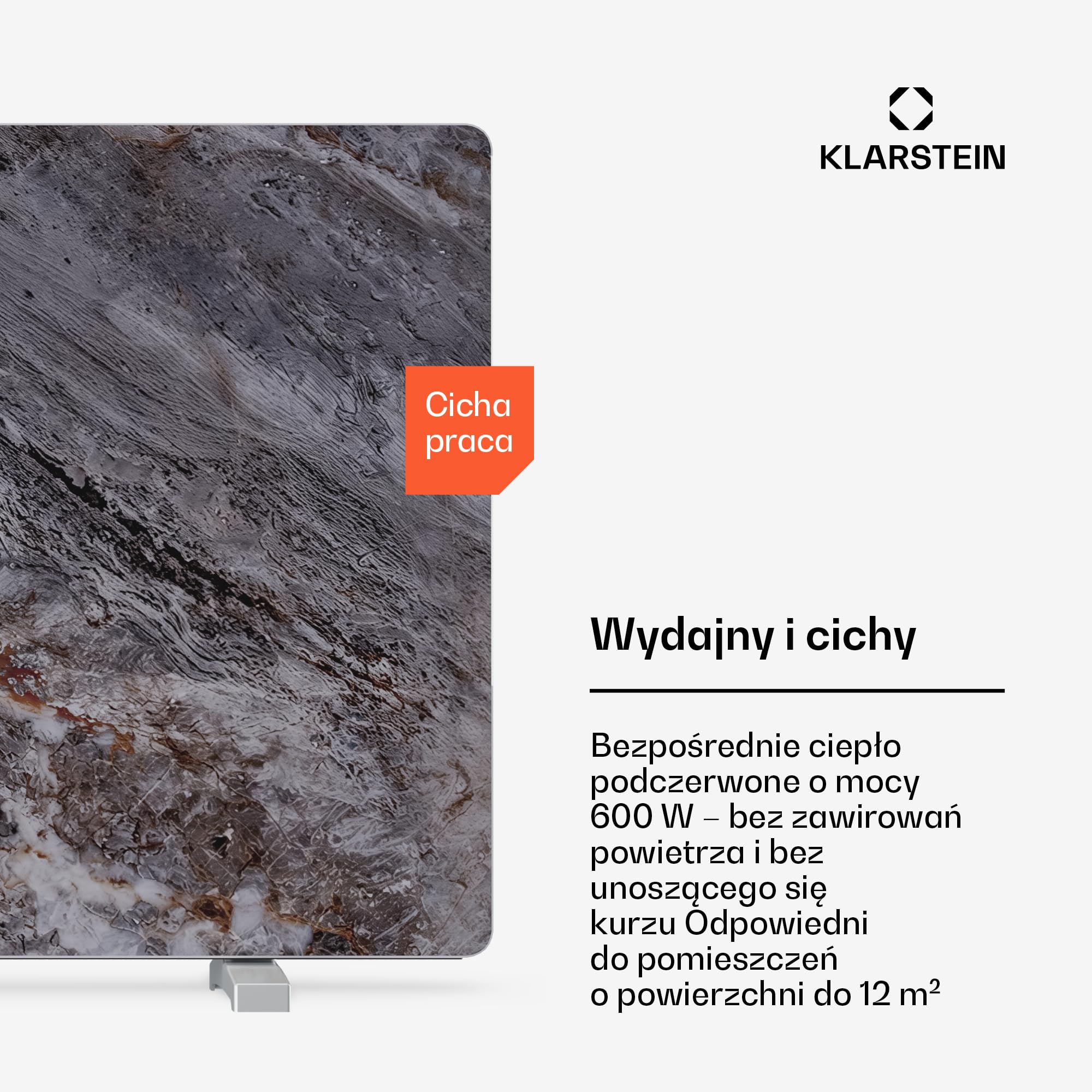 Klarstein Ogrzewanie na podczerwień 600 W – montaż na ścianie i urządzenie stojące, termostat, sterowanie aplikacją, wygląd marmuru, IP43, ochrona przed przegrzaniem, do łazienki i salonu, elektryczne
