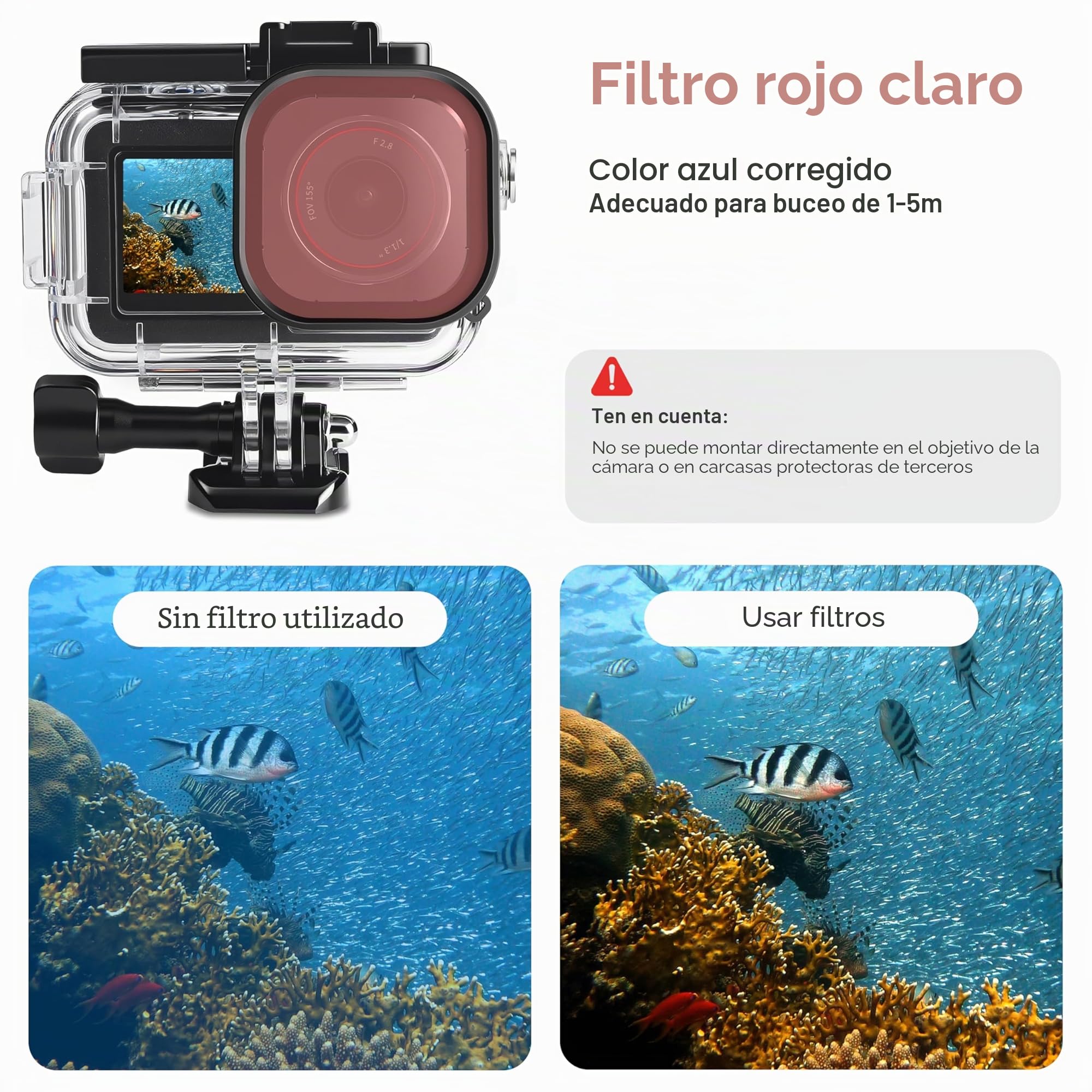 FitStill Carcasa Impermeable de 164 pies y 50 m, 3 filtros y Juego de Mango Flotante, Compatible con dji Osmo Action 5 Pro/Action 4/Action 3, Snorkel, Surf, Wakeboard, Funda Protectora, Juego de