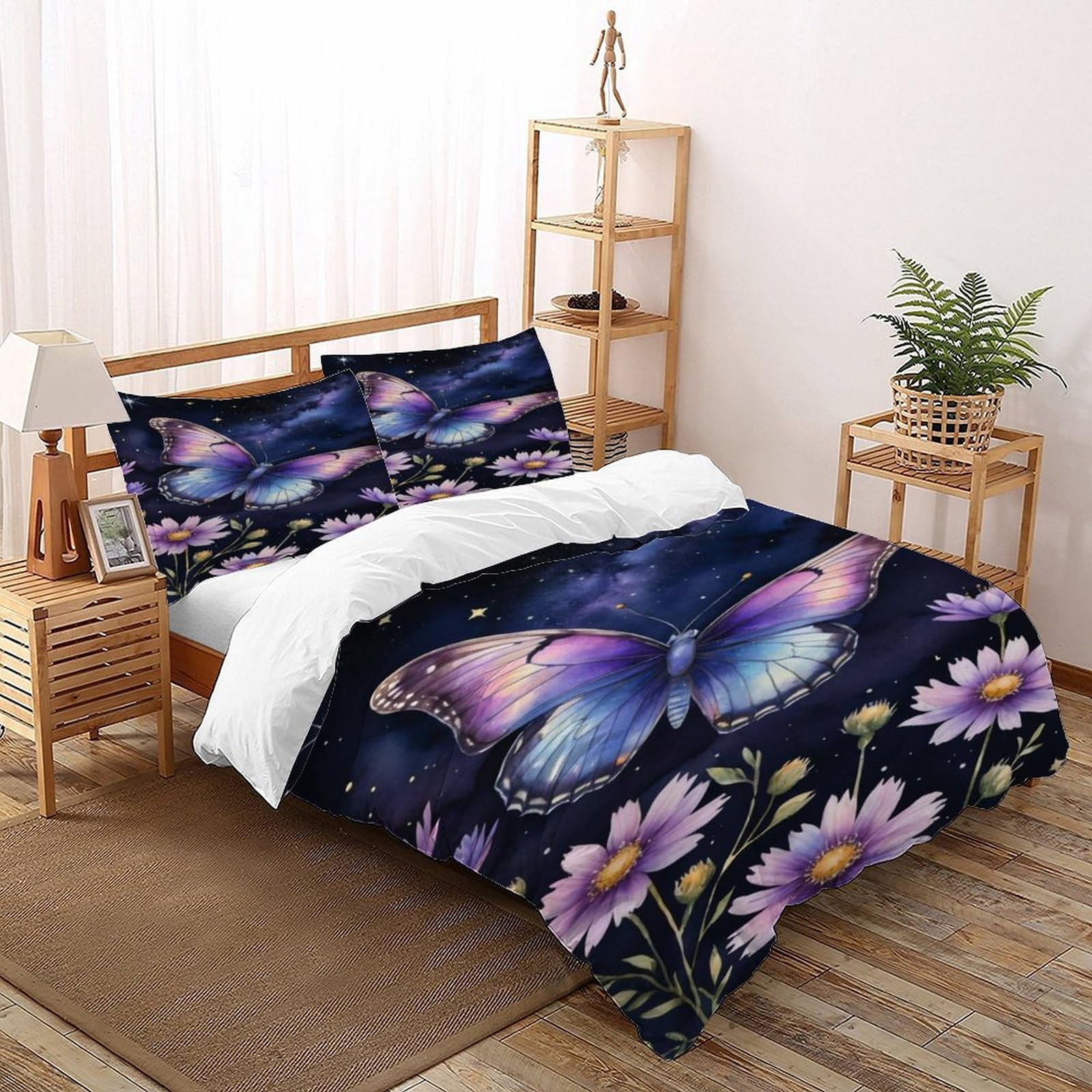 Housse de couette microfibre thermorégulatrice parure papillons 260x220 cm