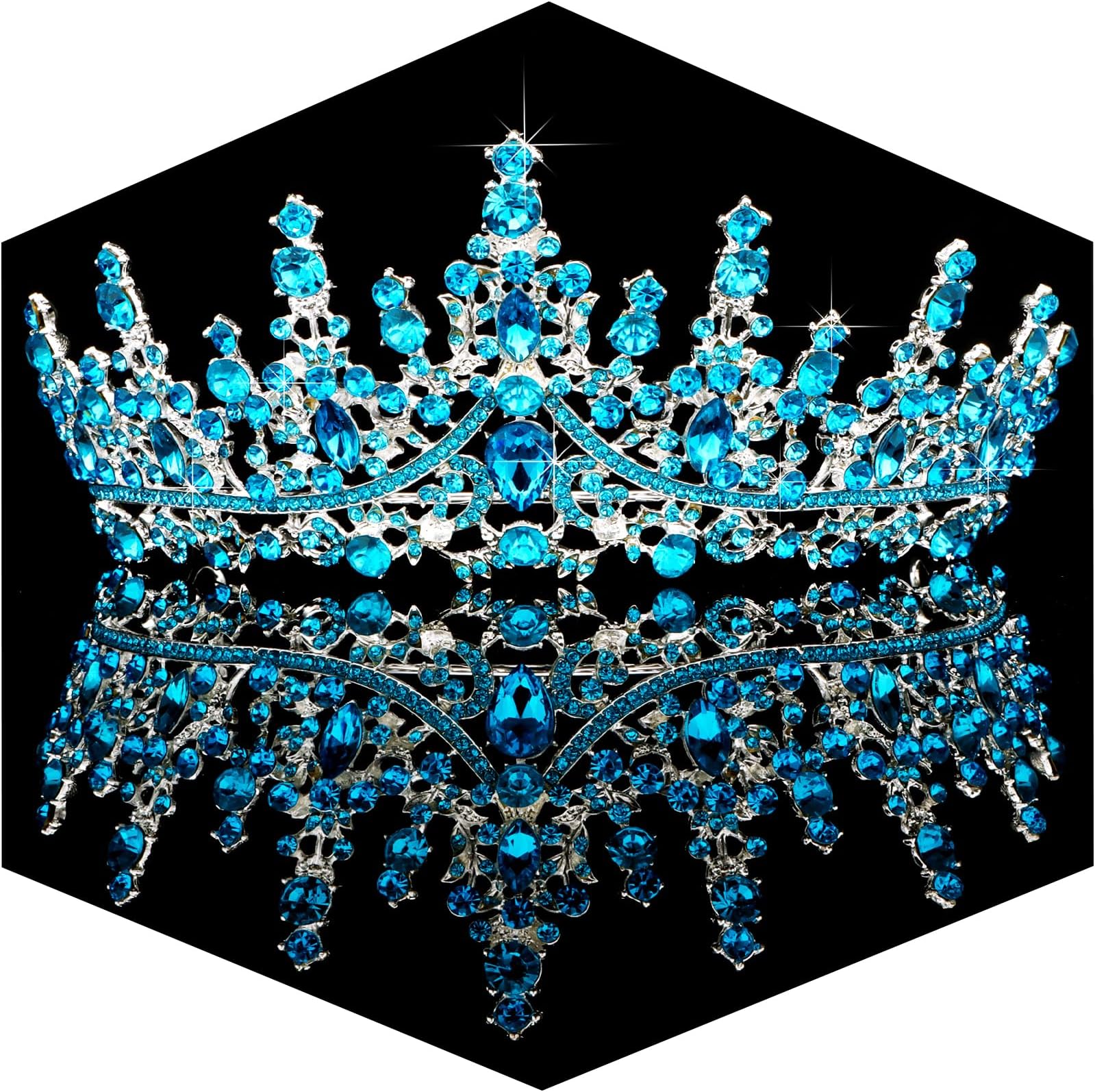 TOBATOBA Sky Blue Tiara Crowns Royal Queen Crown Crystal Wedding Tiaras for Women Princess Rhinestone Crown Wedding Tiaras for Bride Halloween Crowns for Women Quinceanera Headpieces for Prom Party