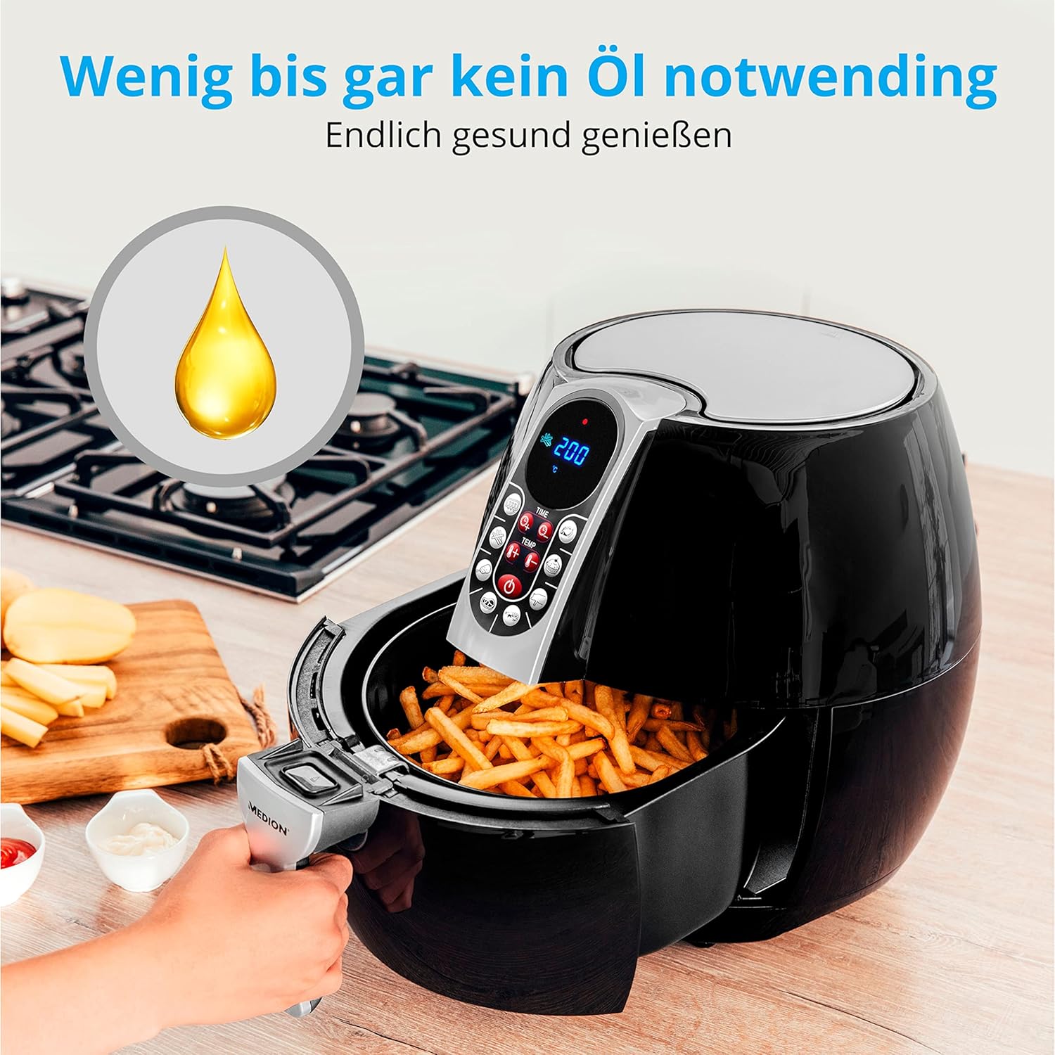 MEDION MD 17320 Singolo Indipendente Hot air fryer 4L 1500W Nero, Argento MEDION MD 17320 Singolo Indipendente Hot air fryer 4L 1500W Nero, Argento