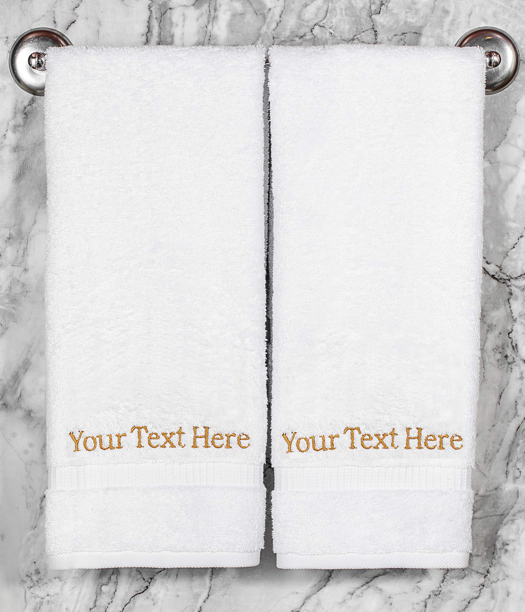 Home and Plan Personalized Towels with Text | 2-Piece Set, 2 Hand Towels (16x30) | Premium Quality Decorative Turkish Cotton | Embroidered in The USA - Custom Text