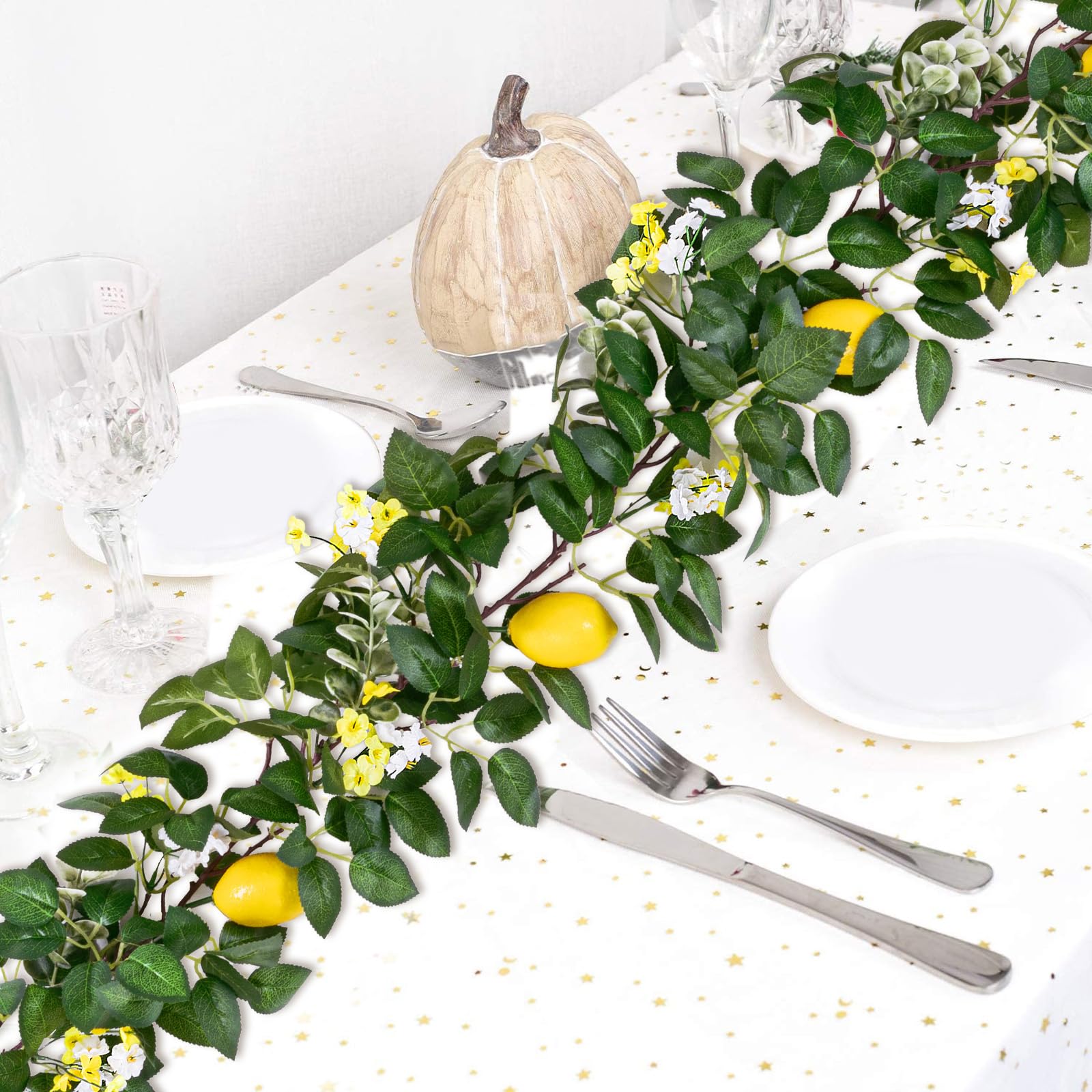 U'Artlines Künstliche Zitronengirlande für Frühling, Sommer, künstliche Obstranken, Girlanden mit Grün, für Tür, Wand, Kaminsims, Hochzeit, Party, Tischdekoration, 2 Stück