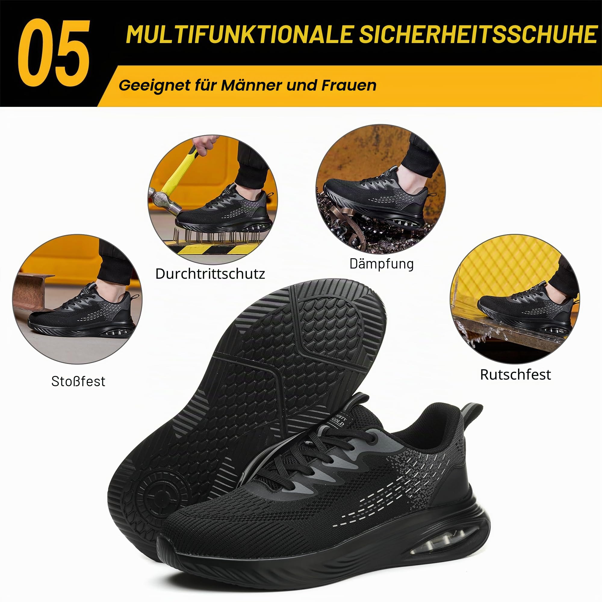 tqgold Sicherheitsschuhe Herren Damen Arbeitsschuhe Leicht Sportlich Stahlkappenschuhe rutschfest Schutzschuhe mit Stahlkappe Atmungsaktive Arbeitsturnschuhe Gr.35-46 EU
