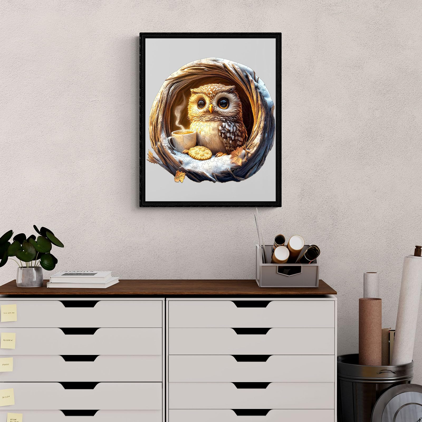 Blumuze Puzzle in legno per adulti, 344 pezzi, motivo: gufo in legno, puzzle unico a forma di animale, puzzle in legno per adulti, con confezione regalo in legno (L-34,2 x 33,2 cm