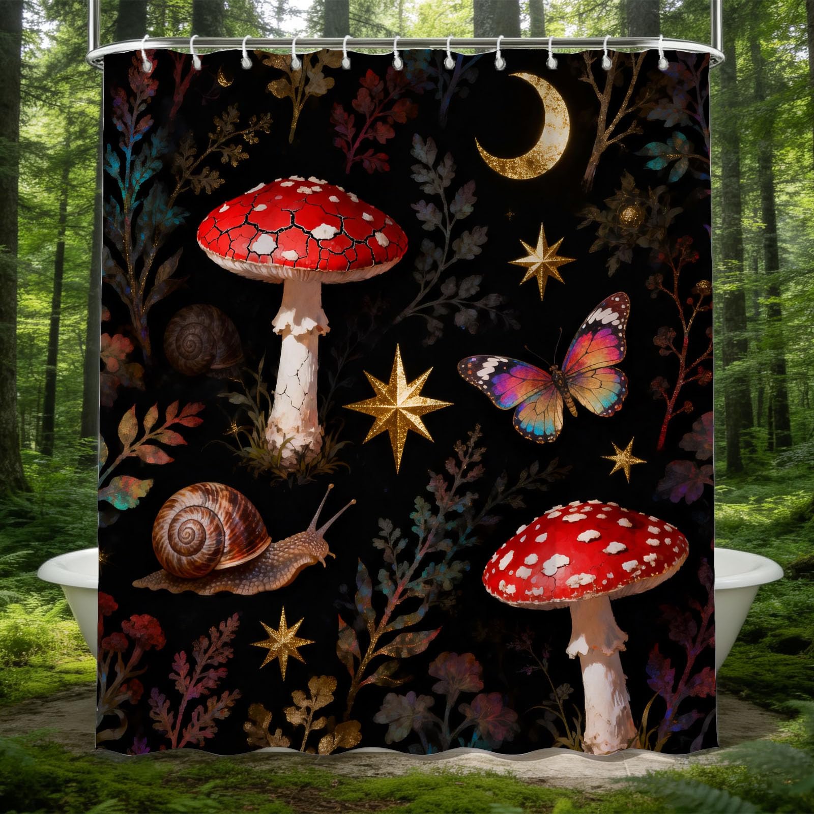 Hongduo 3D Cartoon Mushroom Shower Curtain for Stalls Bathtubs Snail Bathroom Decor Shower Curtain Set Polyester Fabric Waterproof 180x180cm/71X71 Inch with Hooks