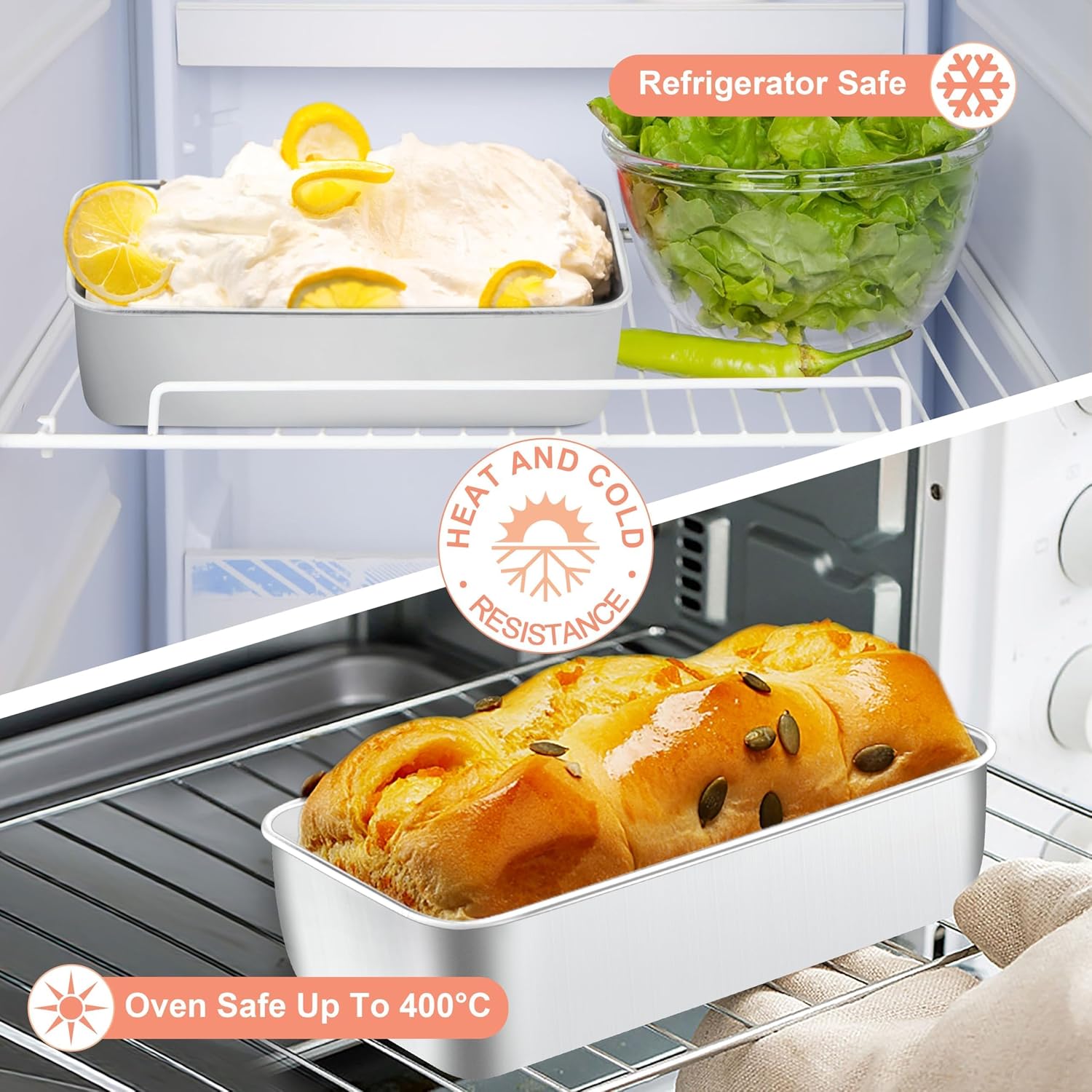 Stainless Steel Large Loaf Pans Set Of 4 For Baking Bread 9x5 Metal Nonstick Rectangle Bread Tin Homemade Meatloaf Sandwich Brownies Lasagnas Oven Refrigerator Freezer Safe