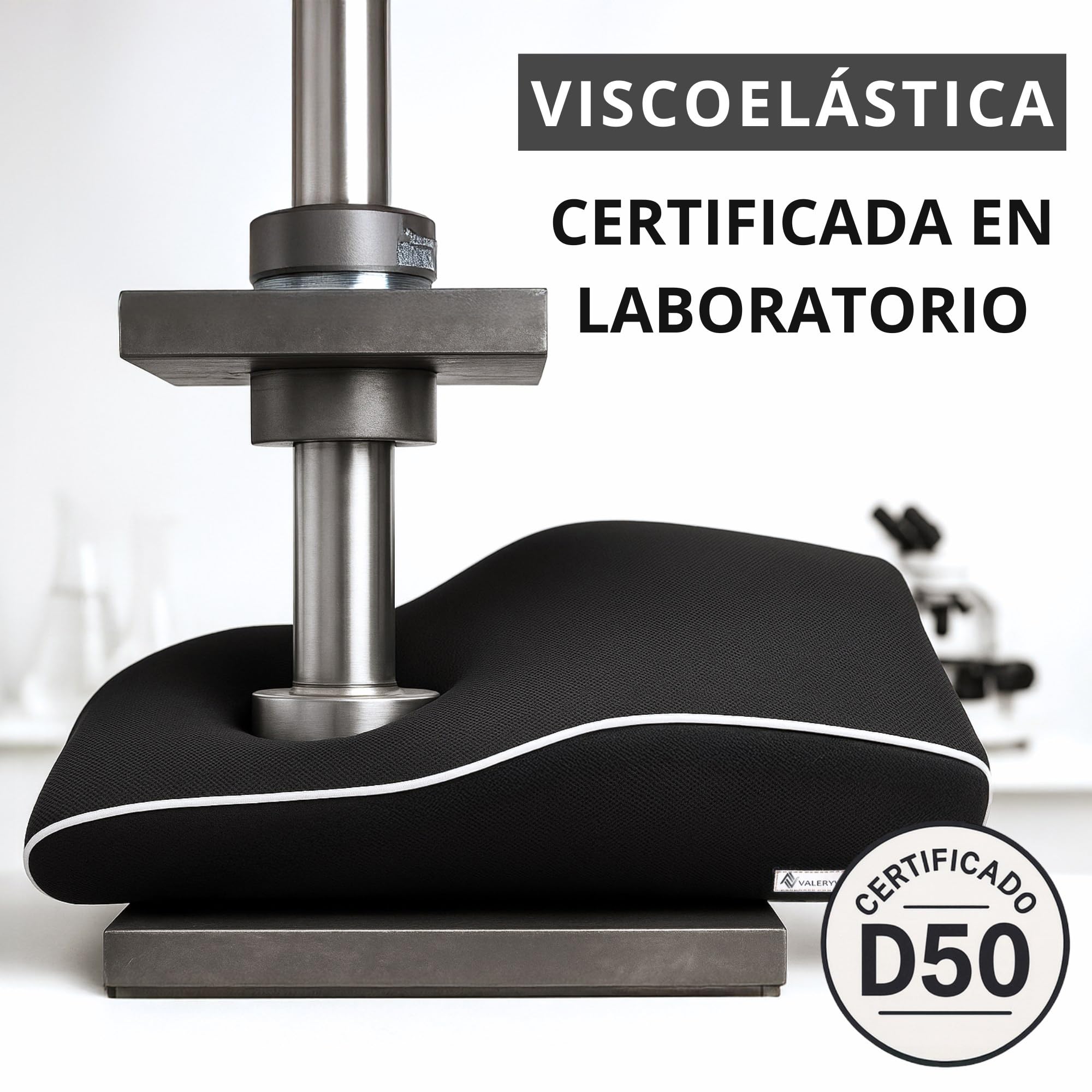 Cojín Lumbar Ergonómico Viscoelástica Alta Densidad D50 con Bolsa – Soporte Anatómico para Espalda y Cervicales – Correas de Sujeción Ajustables y Base Antideslizante – Oficina, Coche o Sofá – Negro