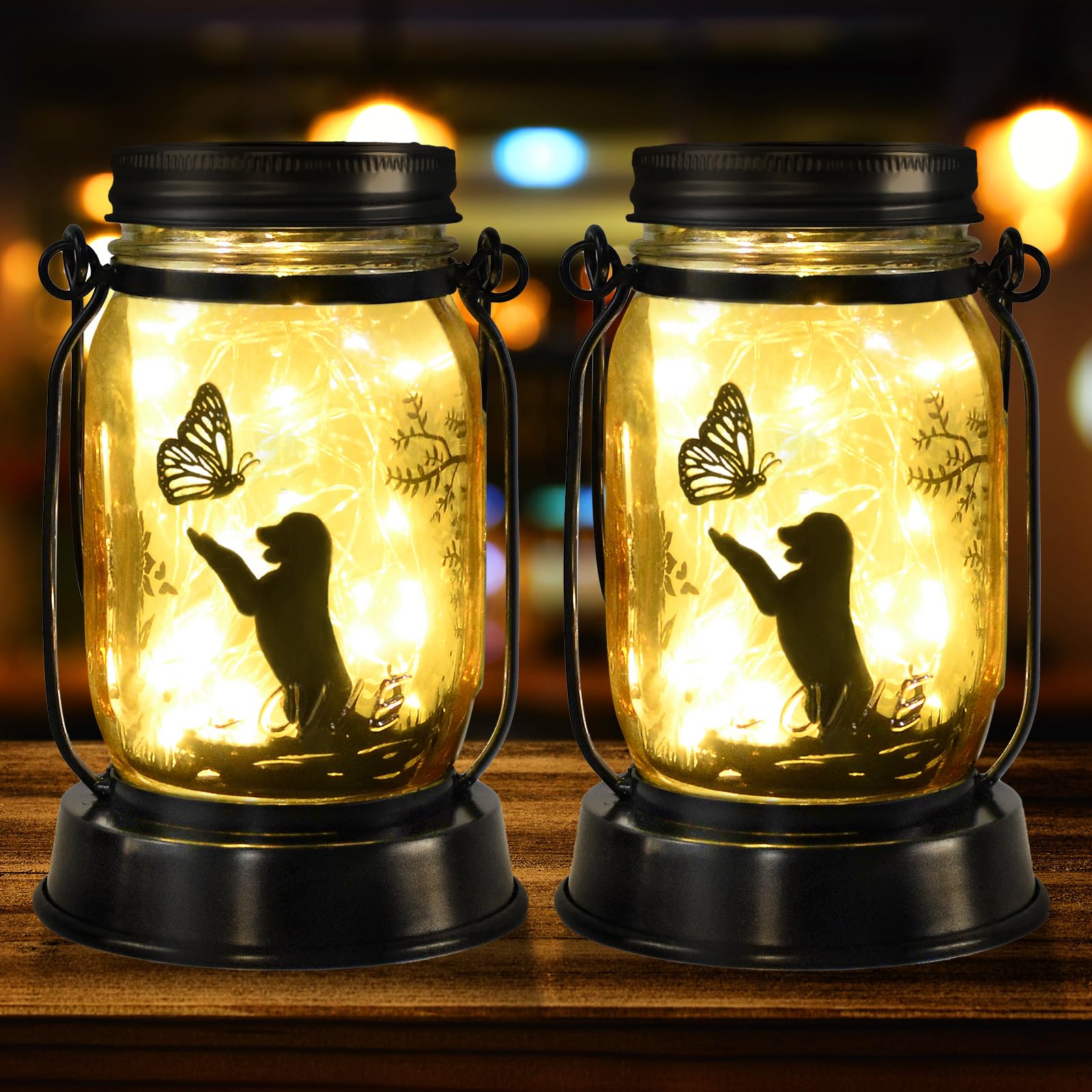 kyoryuger Solar Dog Lantern 2PACK Dog Lover Gifts for Women Mom Grandma Unique Dog Mom Gifts for Dog Lovers Decorative Dog Memory Lanterns for Yard Lawn Patio Landscape Garden Decor