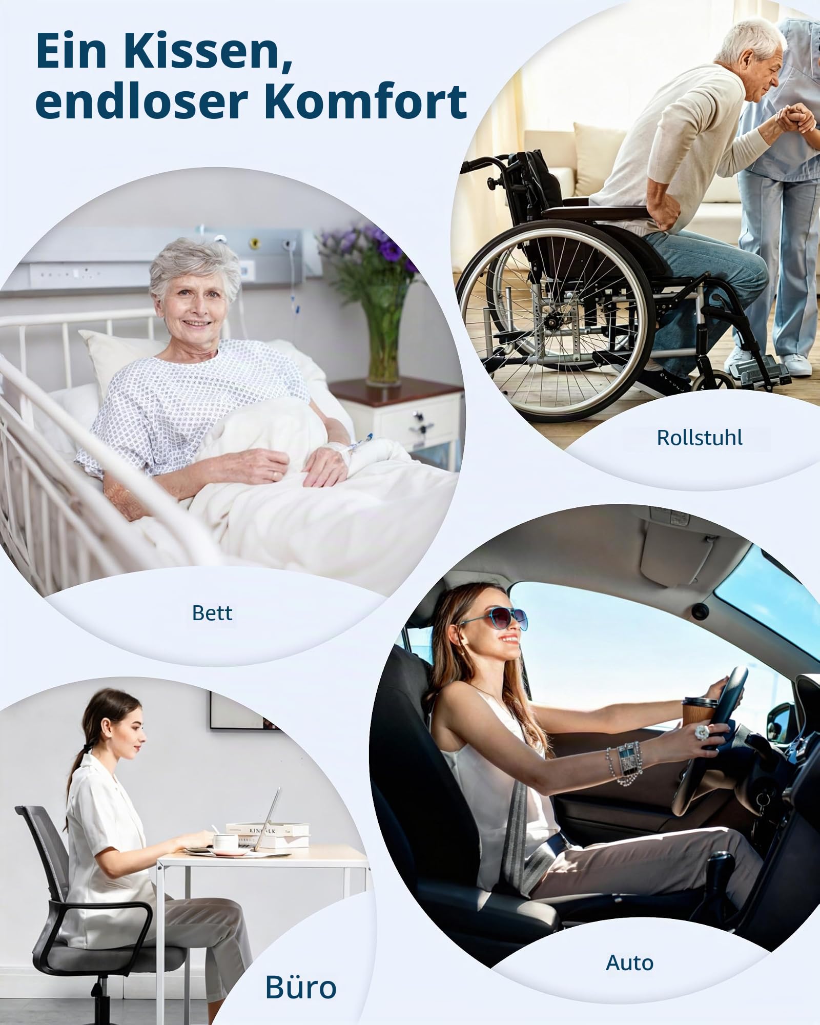 HOMCA Memory Foam Sitzkissen, Ergonomisches Hämorrhoiden Sitzkissen, Sitzpolster Steißbein Entlastung Steißbein Kissen mit Verstellbarer für Büro, Zuhause, Auto, Schwarz