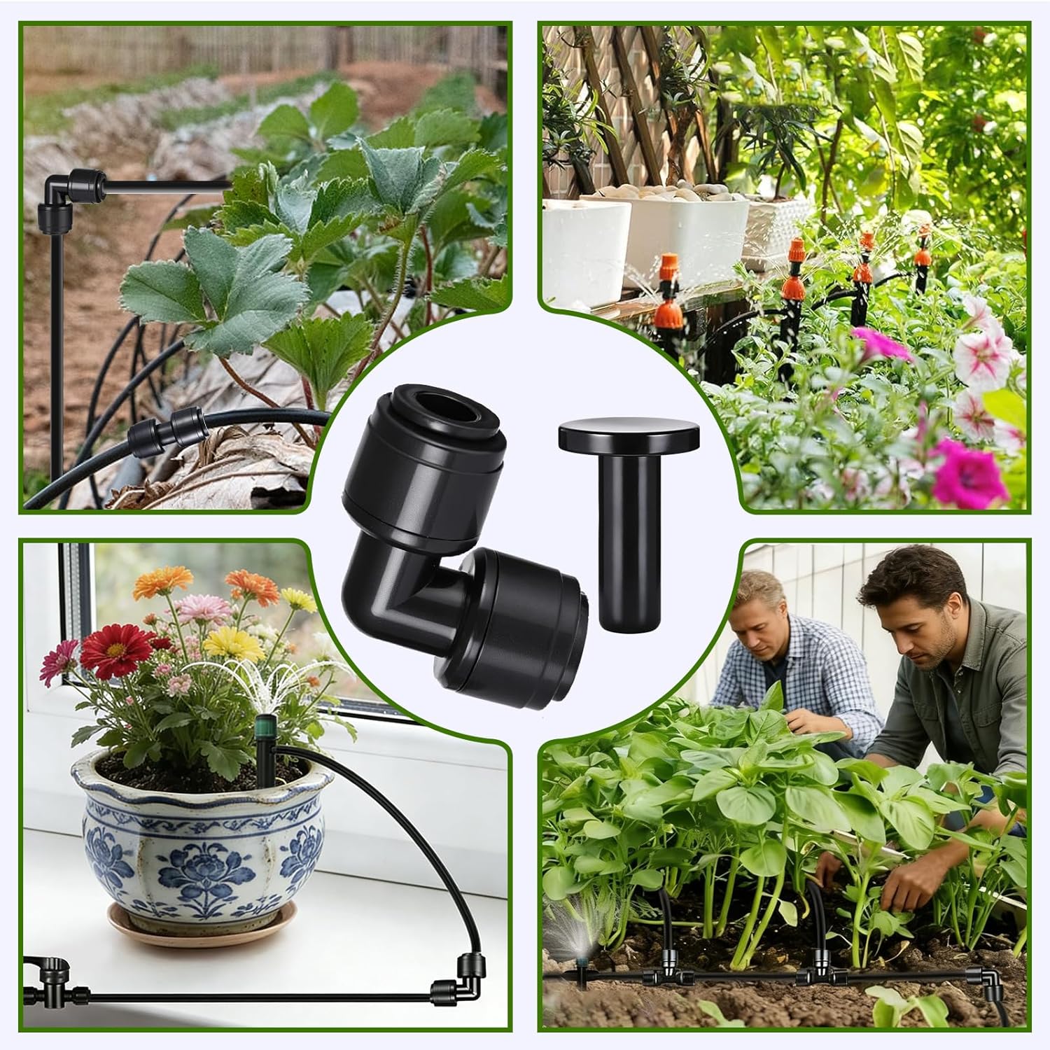 30 PCS Quick Connect 1/4" Drip Irrigation Elbow Fitting, Push-to-Connect Drip Irrigation Elbow Connectors for 1/4 Inch Tubing with 10PCS End Plugs,Hose Connectors for Garden Irrigation System