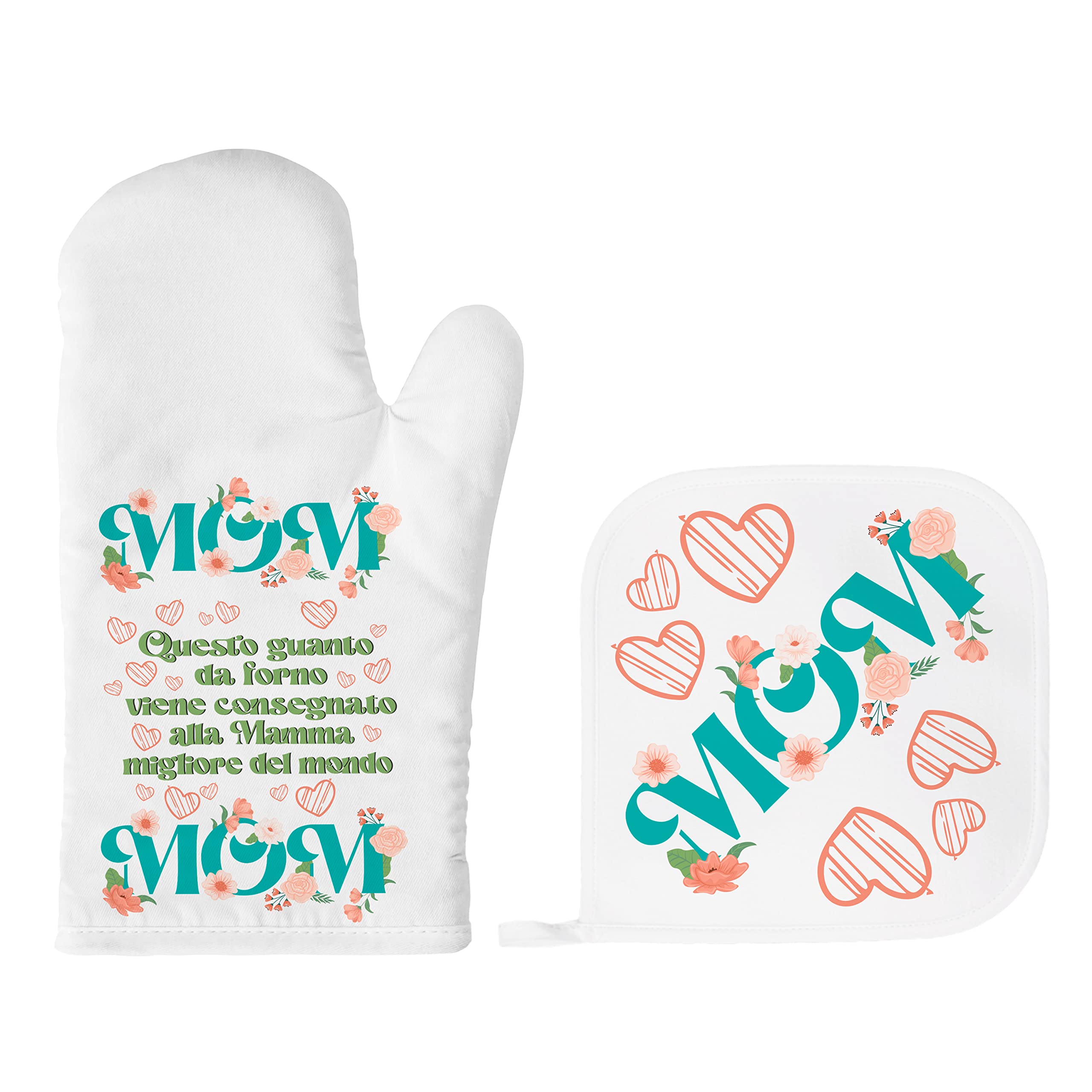 Presina da Cucina Guanti da Forno, Tessuto Termoresistente per Uso Quotidiano, Idea Regalo Festa della Mamma, Accessori Utili per la Casa, 100% Made in Italy (mamma chef