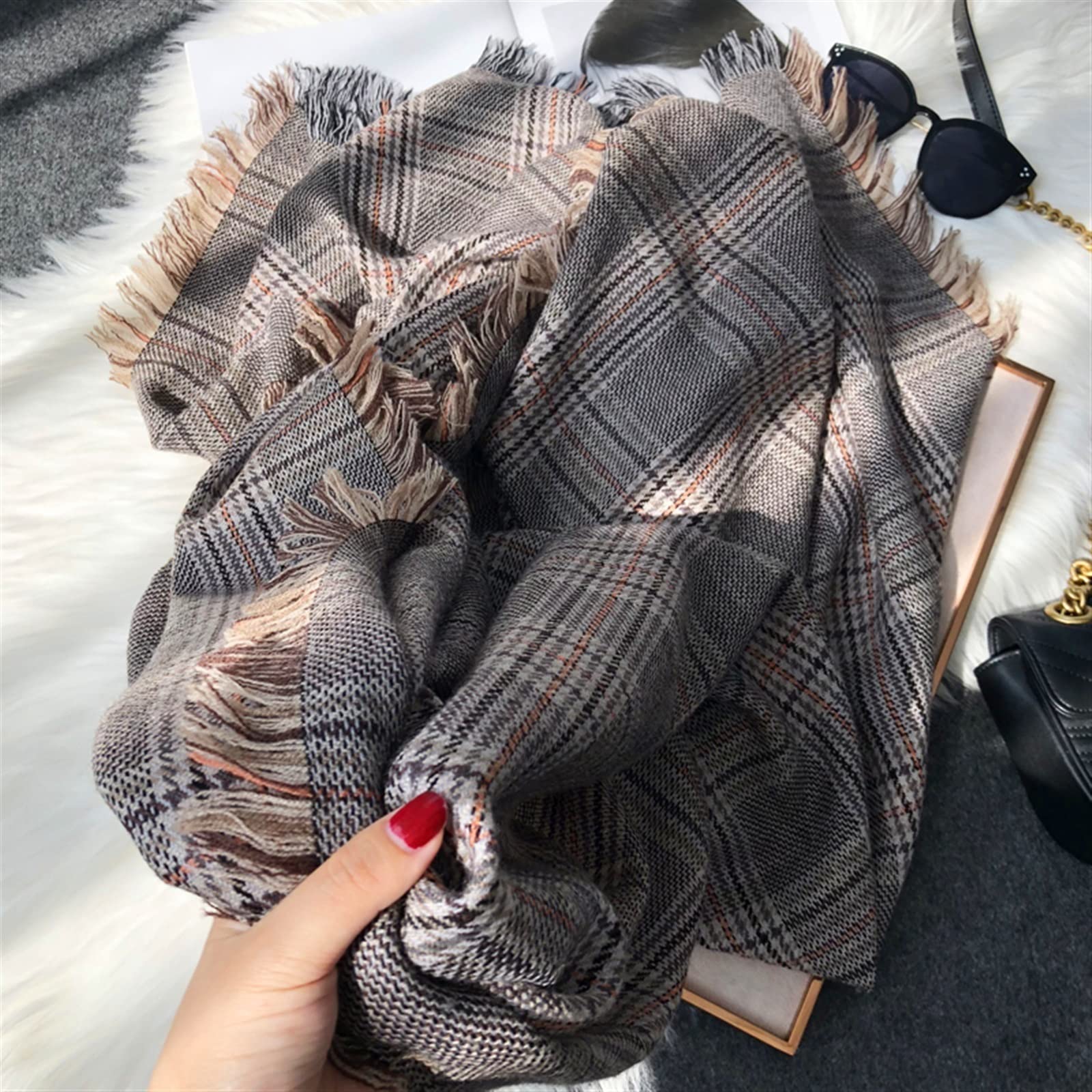 Sciarpa da donna Sciarpa scozzese classica Sciarpa in lana calda ispessita autunno e inverno da donna Sciarpa scialle versatile alla moda a doppio scopo Sciarpe calde invernali