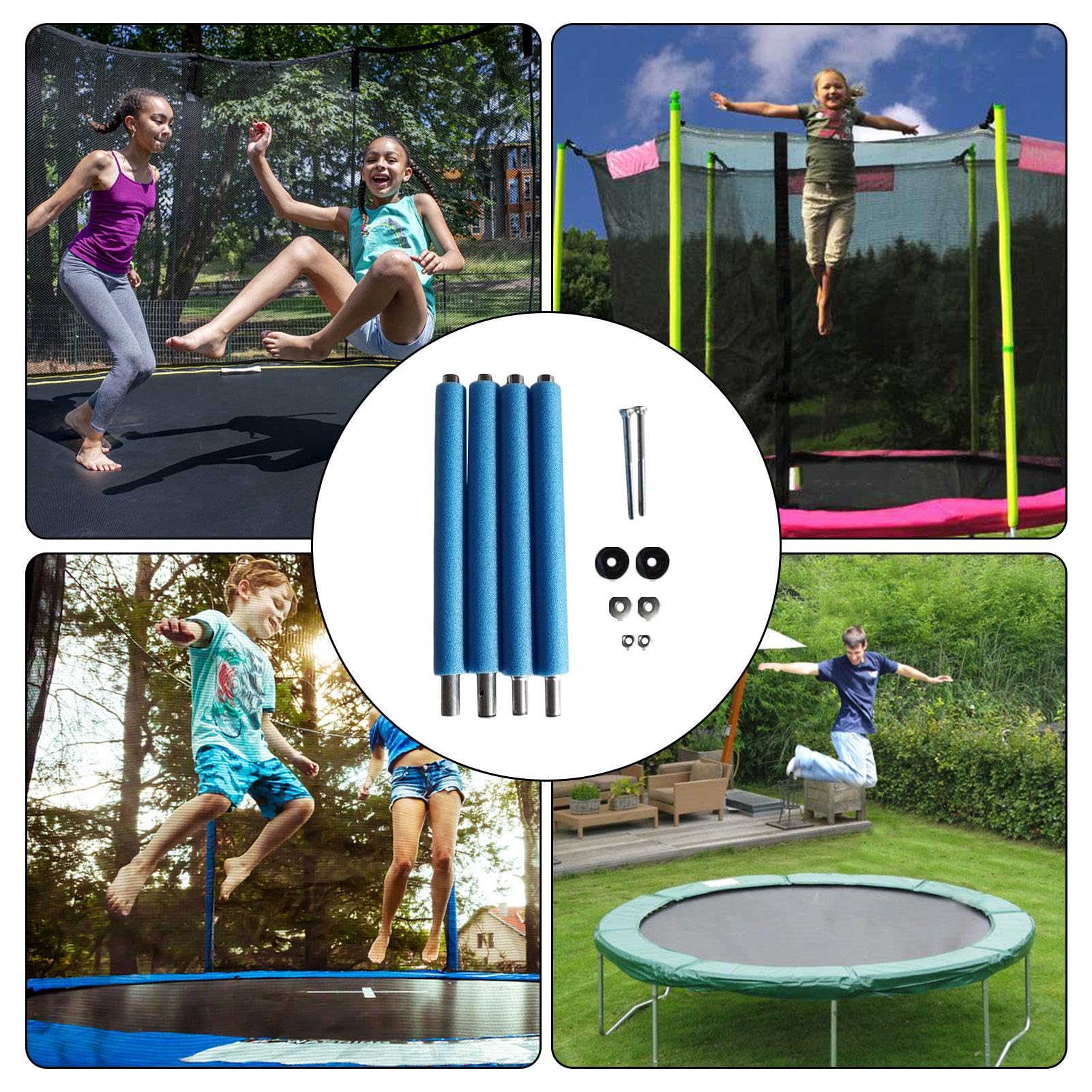 Lot complet de 4 barres de filet de trampoline Ø 25 mm – Pièce de rechange pour trampoline de jardin Ø 176/196 cm, barres de rechange avec mousse et capuchons